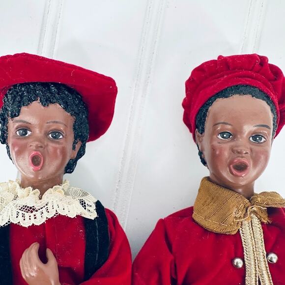 Vintage Classic Christmas Caroler African American Children Set of 2 Decoration - Picture 5 of 9